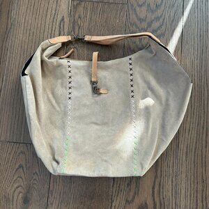 Free People Beige Shoulder Bag with Green Details